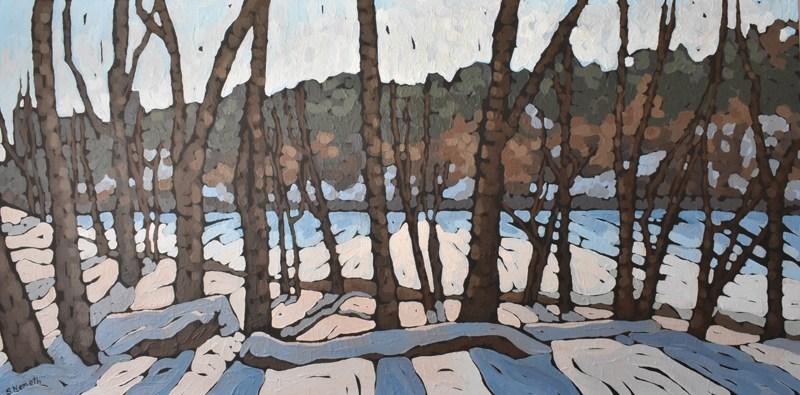 Winter Pond. Painting by Sarah Nemeth