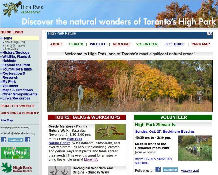 Design of the High Park Nature website 2010-2019